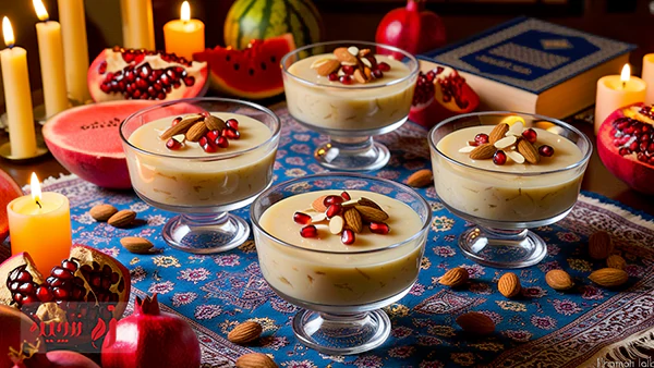 پودینگ بادام و انار؛ دسر سریع و مجلسی شب یلدا ۱۴۰۴
